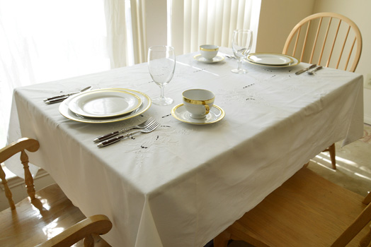 Small Hand Embroidered Tablecloth, Tiffany, 52"x68" White